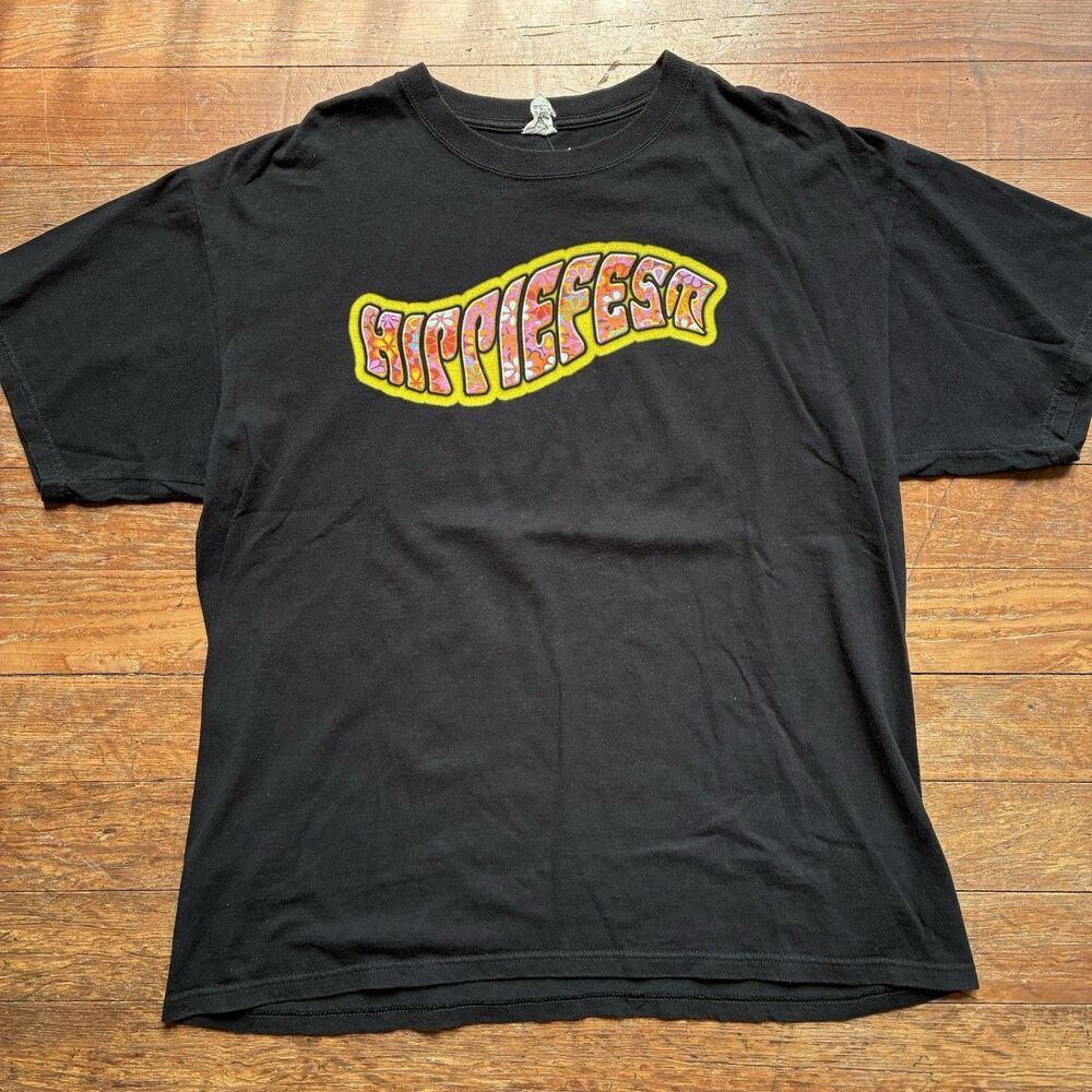Vintage 2007 Hippiefest Concert Festival Shirt Mens L Black Band Peace Love VTG